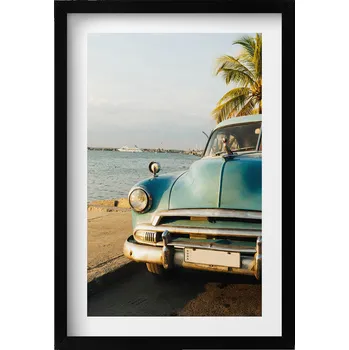 Obraz Závěsný obraz rámeček černé barvy - Modré auto u moře 40x60 cm