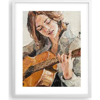 Obraz Obraz plakát na zeď v bílém rámu 40x50 kytara foto plakáty do obýváku