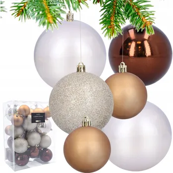 Vánoční dekorace Plastové vánoční VÁNOČNÍ BAŇKY na vánoční stromeček, hnědé, 26 kusů