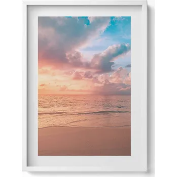 Obraz Závěsný obraz v bílém rámu Romantický západ slunce nad mořem 50x70 cm