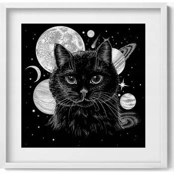 Obraz Dekorativní obraz v rámu do obýváku Magická černá kočka a vesmír 50x50 cm
