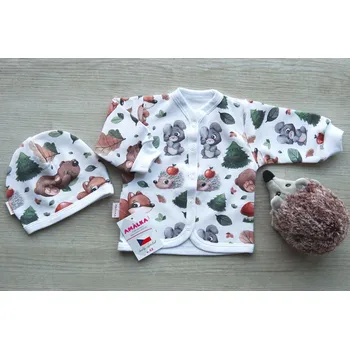 Kojenecká bunda AMÁLKA Propínací kabátek s nasazovací čepičkou, zvířátka v lese Velikost: 62