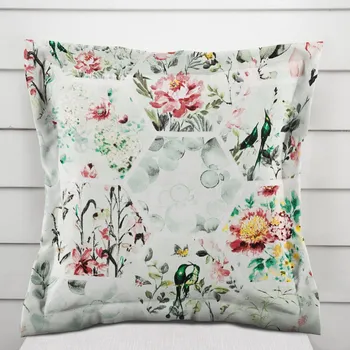 Povlak na polštářek Bavlněný povlak na polštář s lemem Sandra SA-415 Květiny na mintovém hexagonu 30 x 50 cm