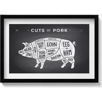 Obraz Stylový obraz v černém rámu Prase - plakát řeznické vepřové maso 60x40 cm