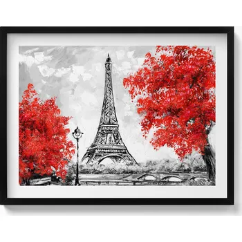 Obraz Obraz dekorace na zeď Malba Eiffelovy věže a červených stromů 80x60 cm