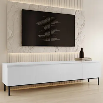 Televizní stolek TV stolek stojící bílý dvířka bez úchytek 200 x 40 x 50 cm SILK
