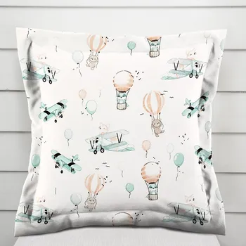 Povlak na polštářek Dětský bavlněný povlak na polštář s lemem Sandra SA-457 Lišky v letadýlkách na bílém 40 x 40 cm