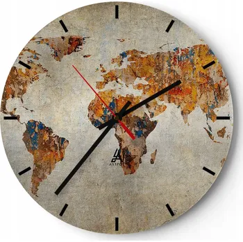 Hodiny Nástěnné hodiny do kuchyně 30x30 Mapa světa Skleněné hodiny do obýváku Tiché