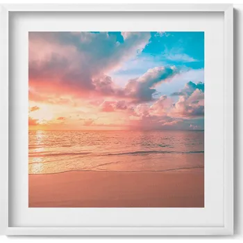 Obraz Stylový obraz v bílém rámu Romantický západ slunce nad mořem 50x50 cm