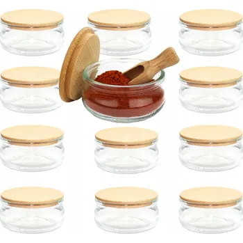 Obraz 12 x Nádoby na koření elegantní sklo 210 ml dřevěné víko