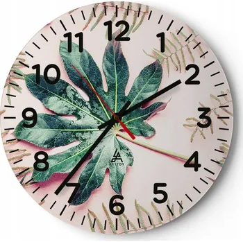 Hodiny Kuchyňské nástěnné hodiny 30x30 Botanika Moderní skleněné hodiny do obýváku Tiché