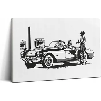 Obraz Fotoobraz na plátně Canvas do studia - Rychlá montáž - Retro auto ilustrace