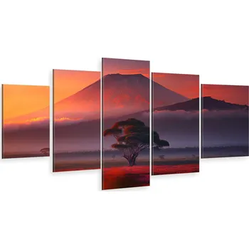 Obraz TRYPTYCH 5 DÍLNÝ NA PLÁTNĚ KRAJINA SOPKA STROM