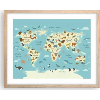 Obraz Obraz plakát na zeď v rámu světlý dub 50x40 mapa světa foto do obýváku