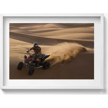 Obraz Závěsný obraz rámeček bílé barvy Jízda na čtyřkolce pouští 70x50 cm