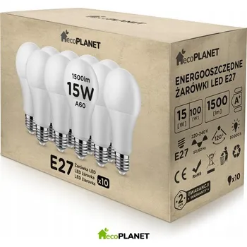 Žárovka 10x LED žárovka E27 A60 15W 1500lm BARVY ecoPLANET