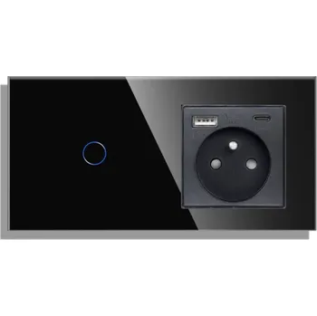 vypínač JEDNODUCHÝ DOTYKOVÝ SPÍNAČ 1K S USB-C ZÁSUVKOU, SKLENĚNÝ VYPÍNAČ