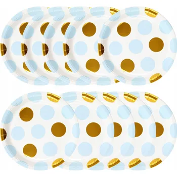Talíř Papírové talíře 23 cm POLKA DOT hráškové MODROZLATÉ 10 Ks