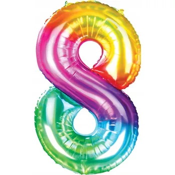Balónek Fóliový balónek OMBRE číslice 8 k narozeninám duhový XXL
