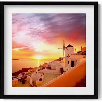 Obraz Dekorativní obraz do obýváku Santorini se starým větrným mlýnem v rámu, 50x50 cm