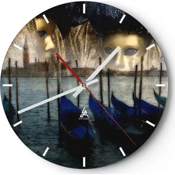 Hodiny Nástěnné hodiny do kuchyně 30x30 Benátky Skleněné hodiny do obýváku Loft Tiché