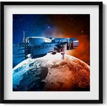 Obraz Dekorativní nástěnný obraz v černém rámu do obýváku Loď 50x50 cm