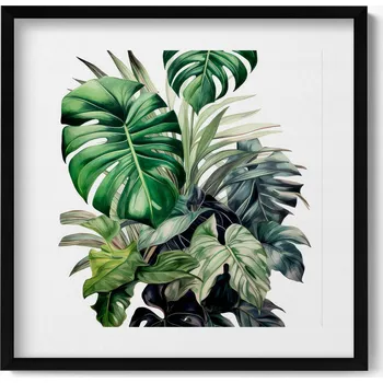 Obraz Dekorativní nástěnný obraz v rámu s grafikou Malované listy monstery 50x50 cm