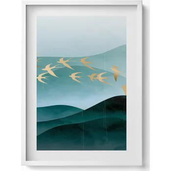 Obraz Dekorativní obraz v bílém rámu do obýváku Ilustrace ptáků na obloze 50x70 cm