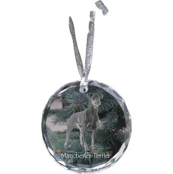 Obraz Manchester Terrier - křišťálová vánoční koule s fotografií, fotografie psa v křišťálu