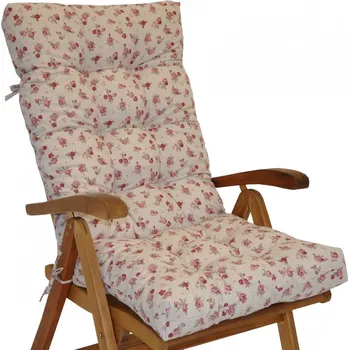 Podsedák Polštář na zahradní křeslo teak vysoký - látka motiv růžičky