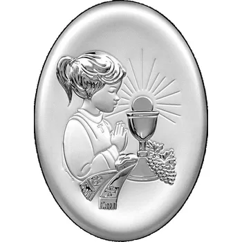 Obraz OBRÁZEK stříbrný Svaté Přijímání obrázek, ke SVATÉMU PŘIJÍMÁNÍ 7x9cm