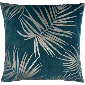 Povlak na dekorativní polštářek Dekorační povlak na polštář Juanita 40x40 modrý se stříbrnými listy palmy
