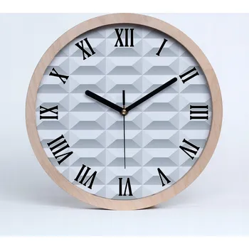 Hodiny Dřevěné nástěnné hodiny geometrické pozadí průměr 25 cm