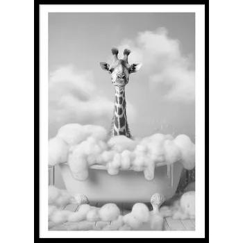 Obraz OBRAZ PLAKÁT V RÁMU do Koupelny WC Toalety žirafa ve vaně P2521_33x43