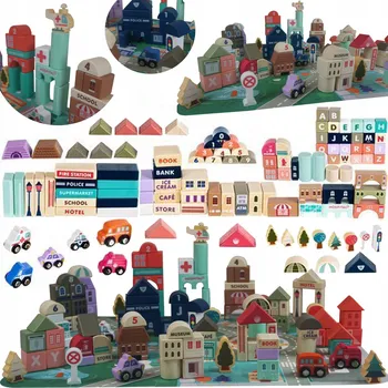 ostatní stavebnice Dřevěné Stavebnice Město Policie Auta 115 dílů XL Sada