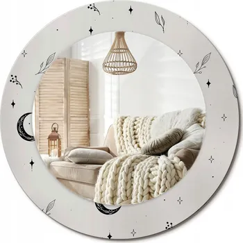 Zrcadlo Kulaté nástěnné dekorativní zrcadlo ve skleněném rámu průměr 50 cm Doodle rostliny