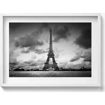 Obraz Obraz grafika v rámu Černobílá krajina Francie s Eiffelovou věží 70x50 cm