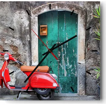 Hodiny Nástěnné hodiny Skleněné hodiny 40x40 cm Motocykl Skútr Itálie Hodiny na zeď ARTTOR Moderní nástěnné hodiny do obýváku Tiché nástěnné hodiny do kuchyně Skleněné nástěnné hodiny bezhlučné Nástěnná dekorace moderní stylové Velké hodiny Nástěnné hodiny do ku