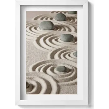 Obraz Nástěnný obraz v bílém rámu Zen - kameny na pískových kruzích 20x30 cm
