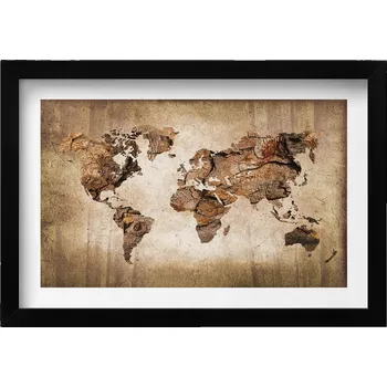 Obraz Nástěnný dekorativní obraz v rámu s grafikou Mapa světa z dřeva 30x20 cm