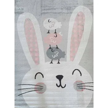 Koberec Dětský Koberec 160x220 cm, šedo-růžovo-krémový králíček s měkkým vlasem