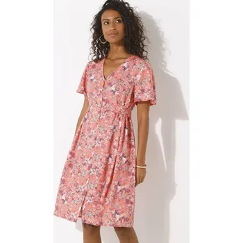 Dámské šaty Šaty na knoflíky s potiskem korálová/zelená 36