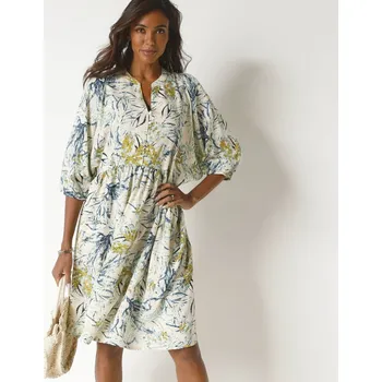 Dámské šaty Šaty s potiskem a 3/4 netopýřími rukávy režná/modrá 38