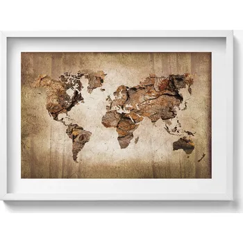 Obraz Nástěnný dekorativní obraz v rámu s grafikou Mapa světa z dřeva 70x50 cm