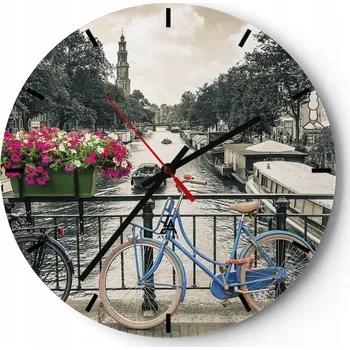 Hodiny Nástěnné hodiny do kuchyně 30x30 Město Skleněné hodiny do obýváku Loft Tiché