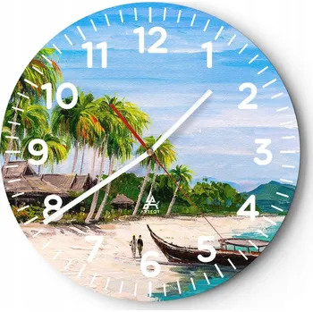Hodiny Kuchyňské nástěnné hodiny 30x30 Pláž Moderní skleněné hodiny do obýváku Tiché