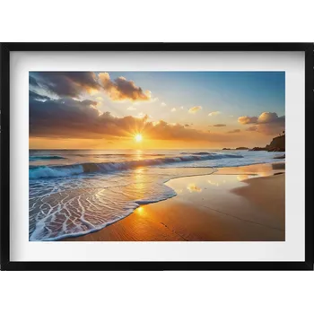 Obraz Dekorativní obraz v černém rámu na zeď Západ slunce nad mořem 70x50 cm