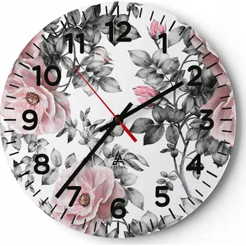 Hodiny Kuchyňské nástěnné hodiny 30x30 Květiny Moderní skleněné hodiny do obýváku Tiché