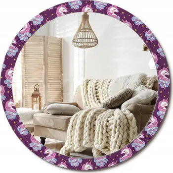 Zrcadlo Nástěnné zrcadlo s ozdobnou grafikou na skle Jednorožec hvězdy Velké průměr 100 cm