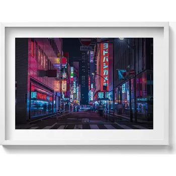 Obraz Dekorativní nástěnný obraz s rámem a grafikou loft - Asijské město v noci, 70x50 cm